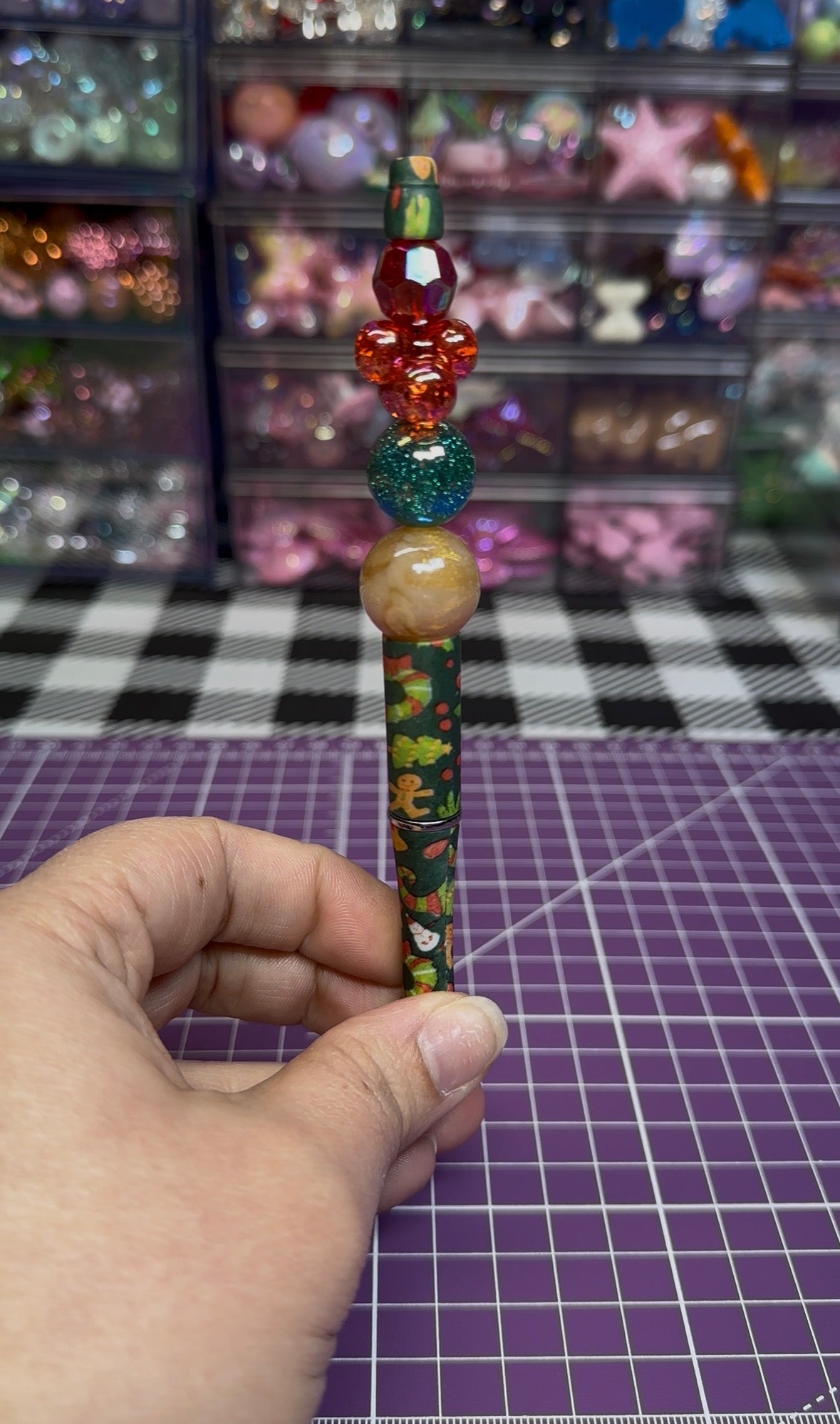 Beaded Pens with Christmas/Holiday Theme