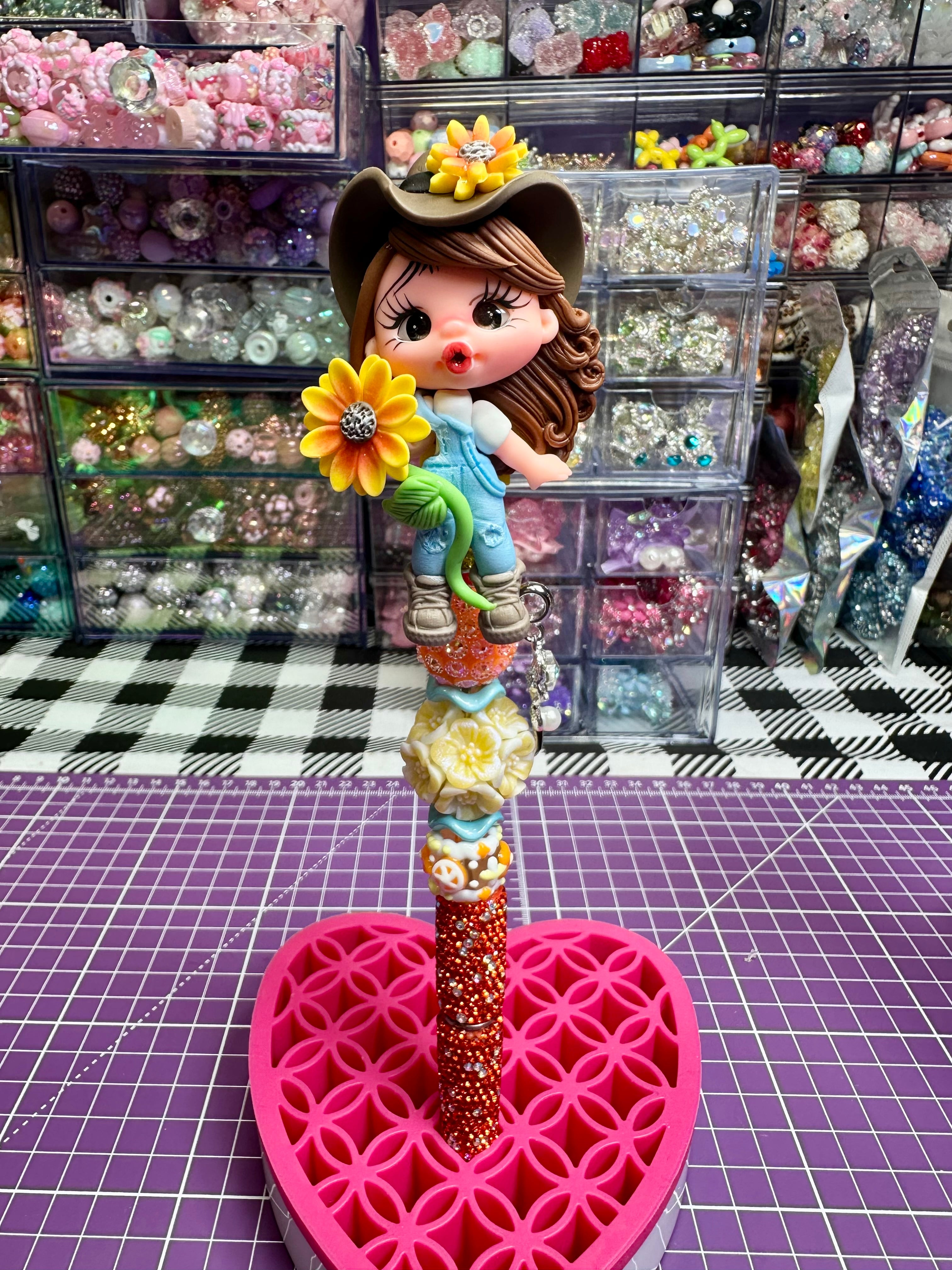 Beaded Pens with Clay Dolls