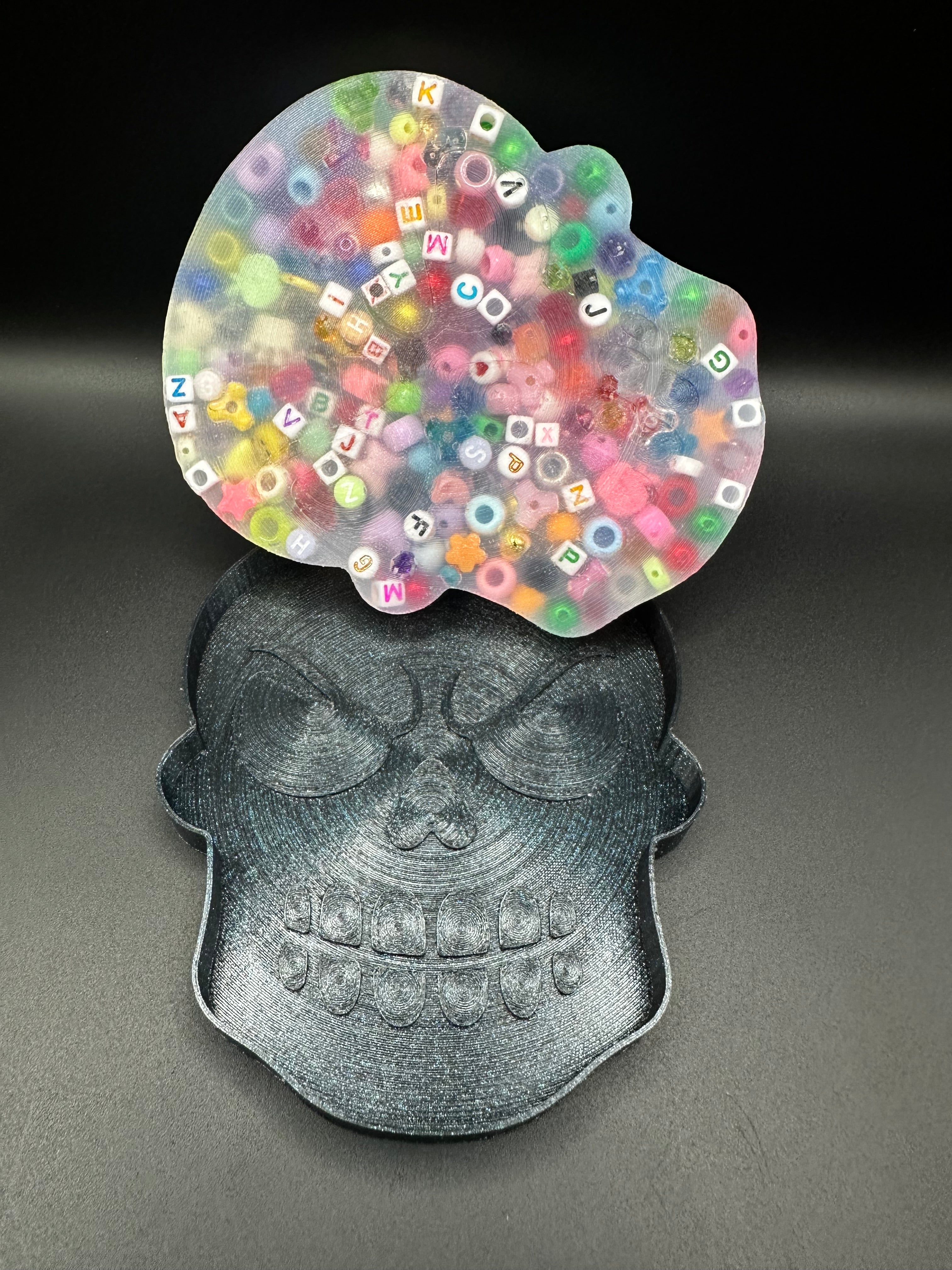 Scary Skull Picky Bestie (Not Remeltable)- Colors May Vary. Limited Edition Fidget Toy for Anxiety Skin Picking Habits with 3D Printed Trays for Refills.