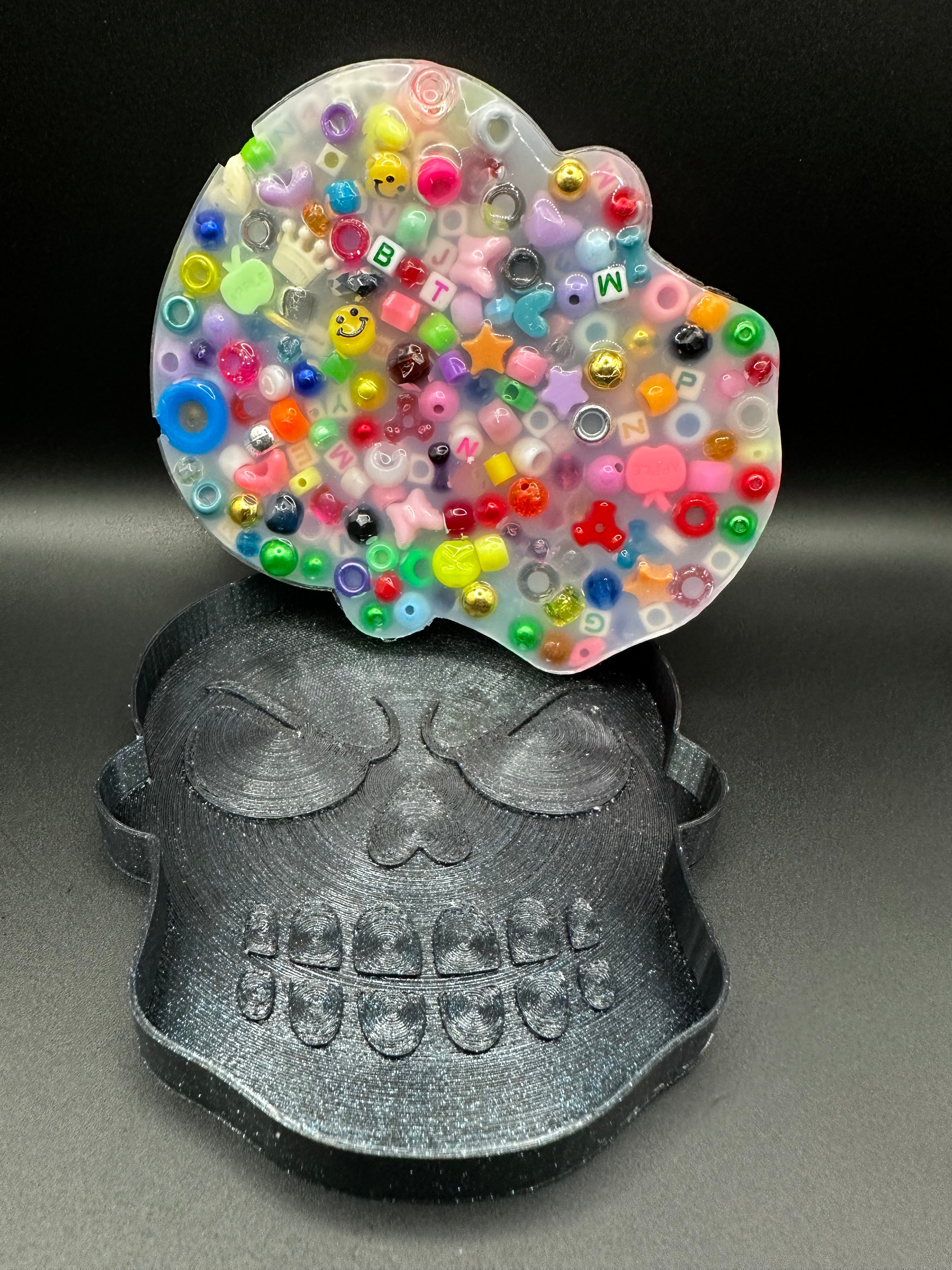 Scary Skull Picky Bestie (Not Remeltable)- Colors May Vary. Limited Edition Fidget Toy for Anxiety Skin Picking Habits with 3D Printed Trays for Refills.