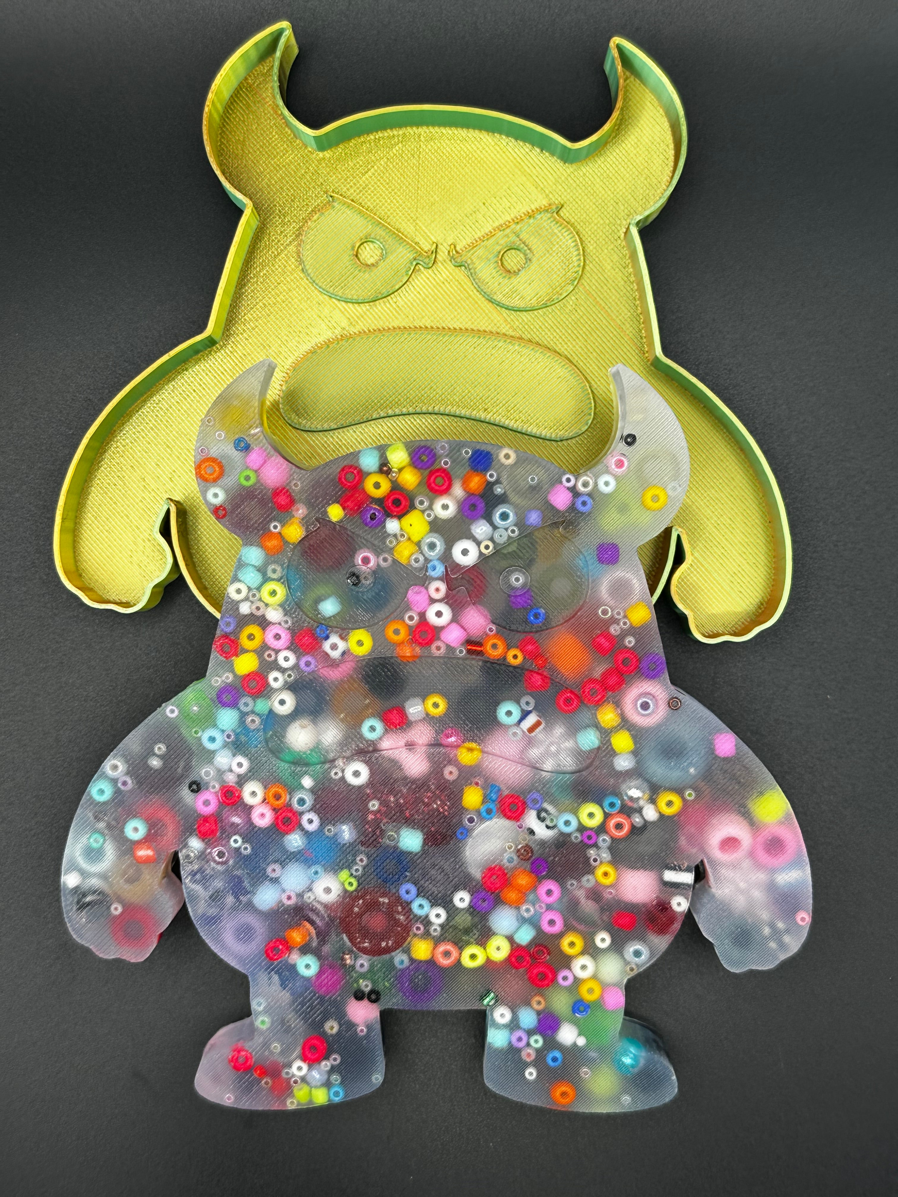 Large Angry Monster Picky Bestie (Not Remeltable)- Colors May Vary. Limited Edition Fidget Toy for Anxiety Skin Picking Habits with 3D Printed Trays for Refills.