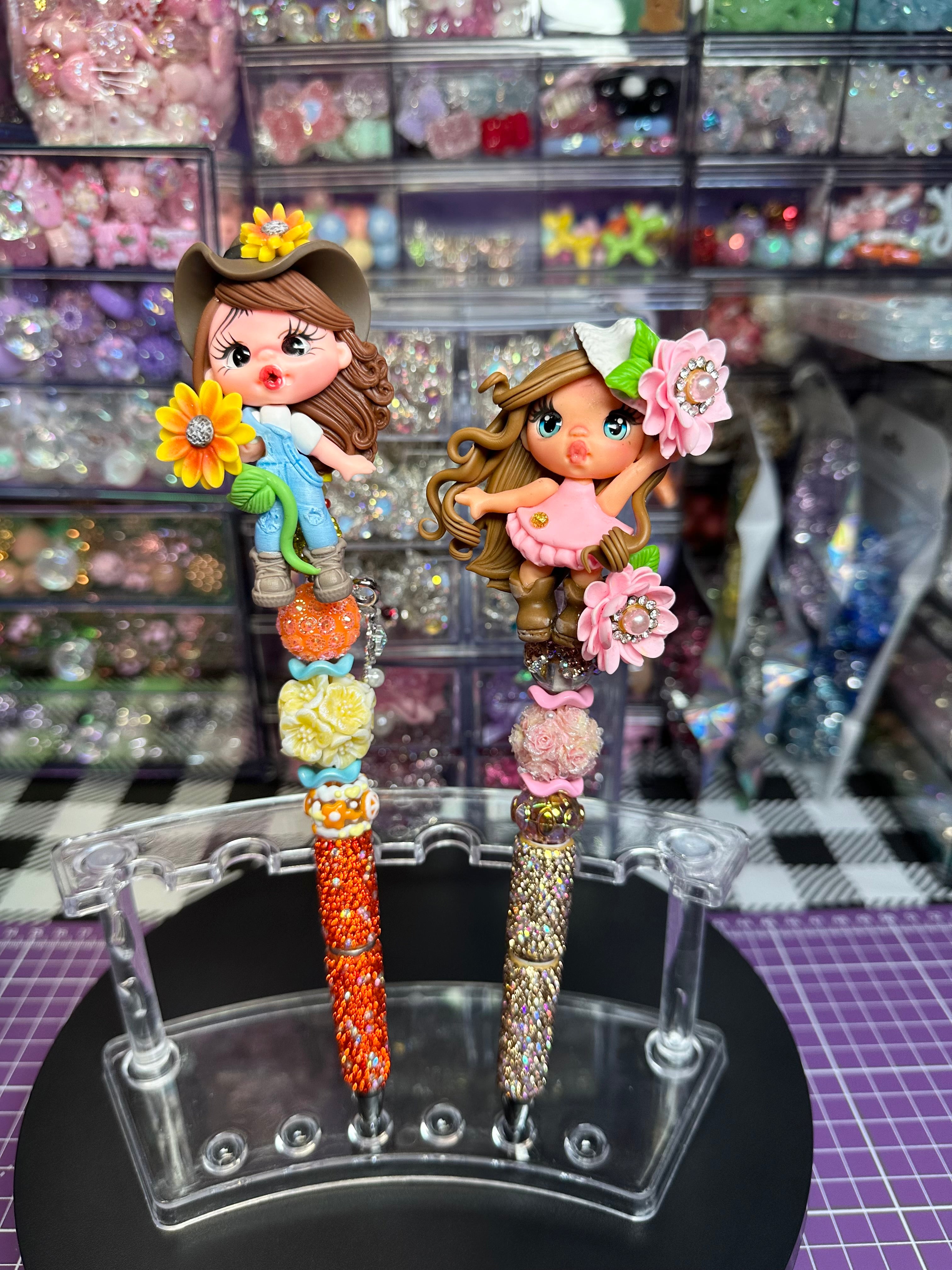 Beaded Pens with Clay Dolls