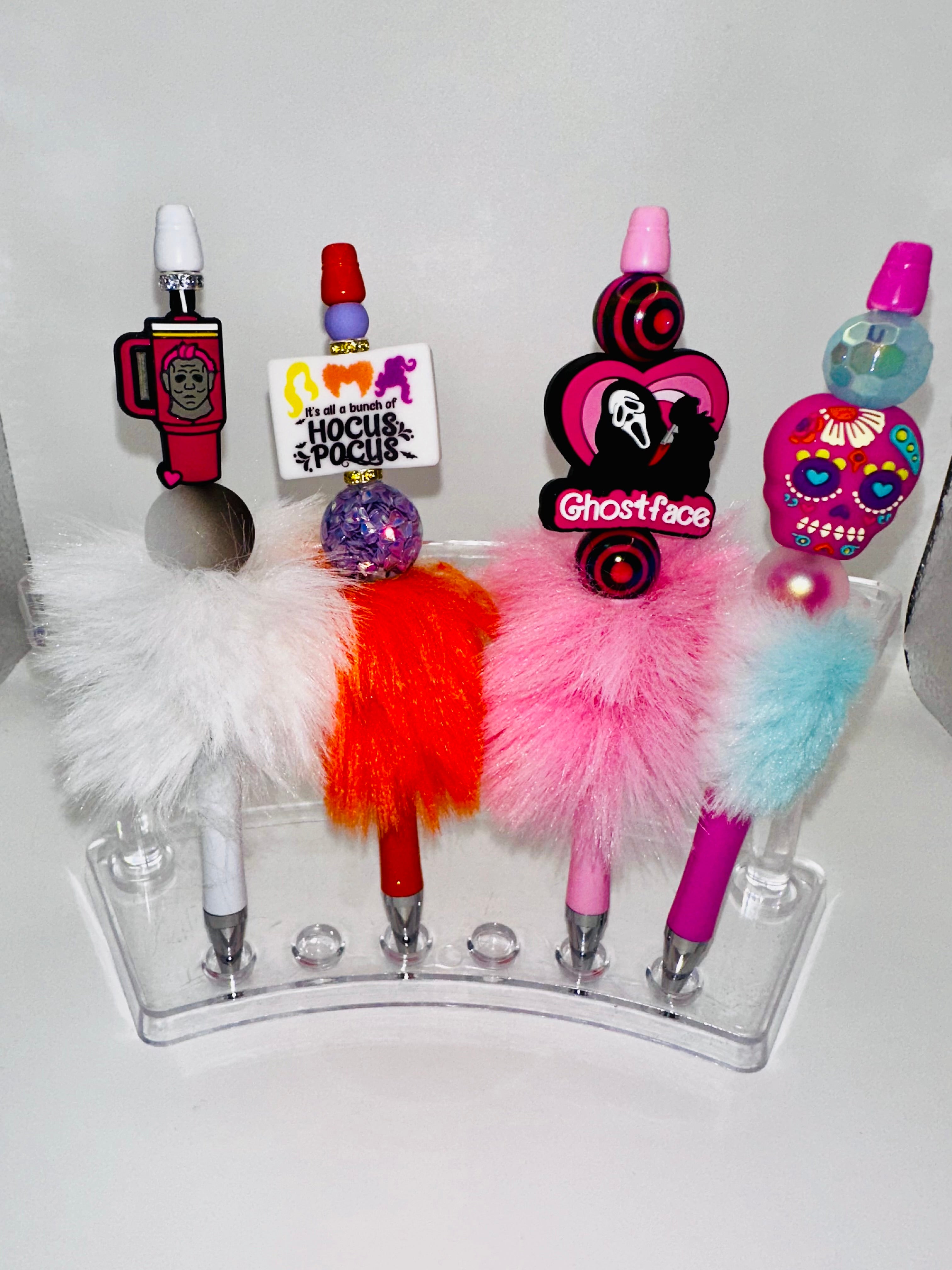 Fluffy Beaded Pens - Unique Design with Colorful Beads and Fluffy Tassels - Hocus Pocus & Ghostface Themes Included