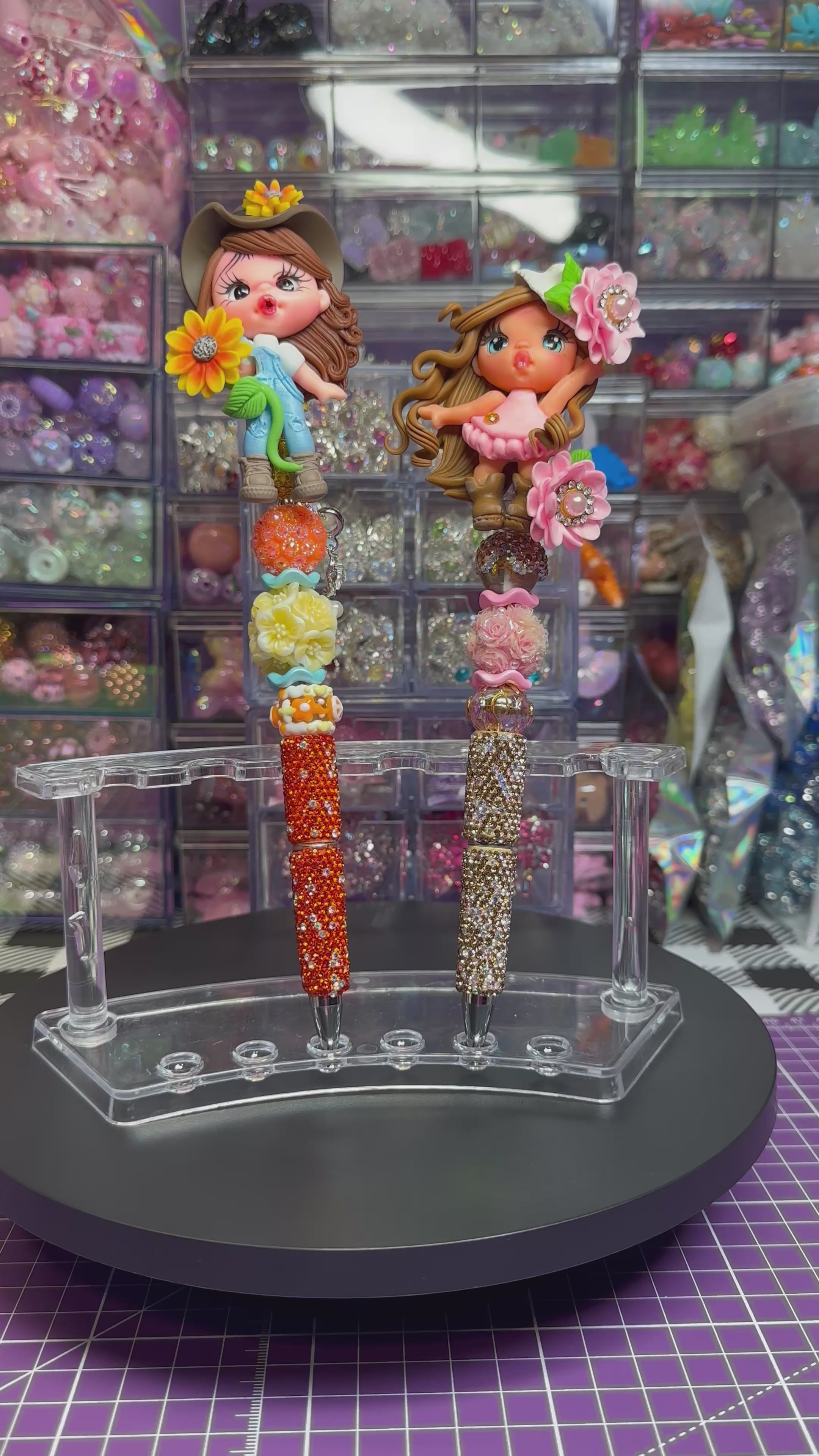 Beaded Pens with Clay Dolls
